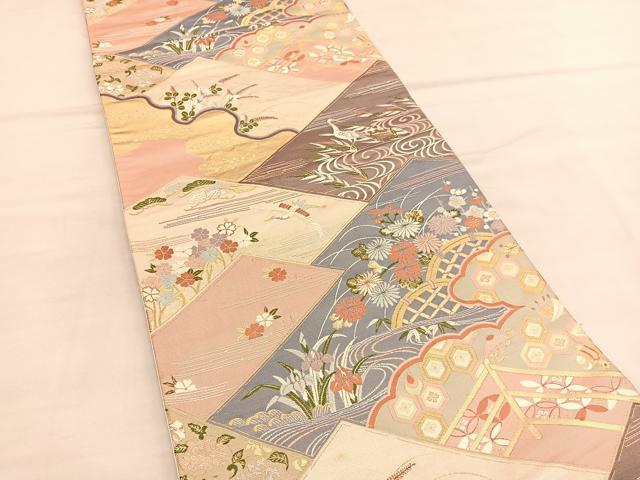 平和屋着物◎六通柄袋帯　唐織　貼文御所解文　金糸　正絹　逸品　BAAU1357hv