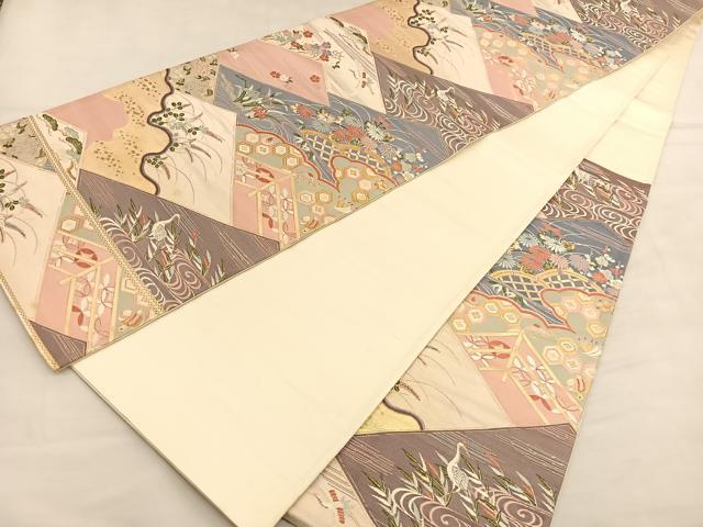 平和屋着物◎六通柄袋帯　唐織　貼文御所解文　金糸　正絹　逸品　BAAU1357hv