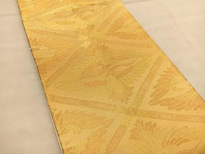 平和屋着物◎六通柄袋帯　双鶴文　金糸　正絹　逸品　BAAU1364hv