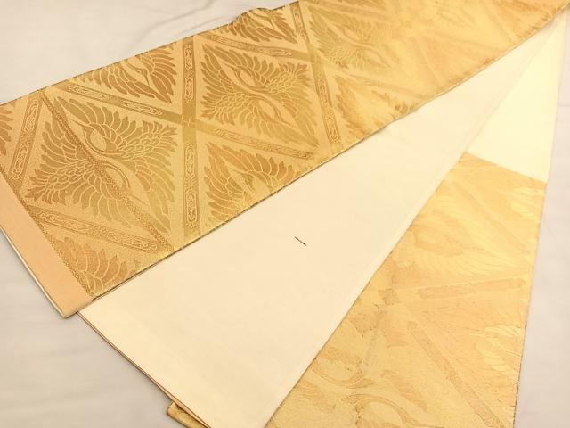 平和屋着物◎六通柄袋帯　双鶴文　金糸　正絹　逸品　BAAU1364hv