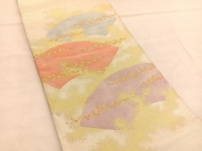 平和屋着物◎太鼓柄袋帯　綴れ　地紙箔散らし文様　金糸　正絹　逸品　BAAU1367hv