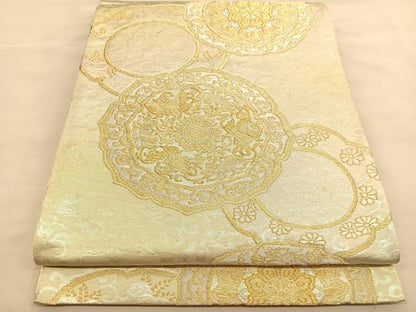 平和屋着物◎六通柄袋帯　花鳥絵皿文　金銀糸　正絹　逸品　BAAU1373hv