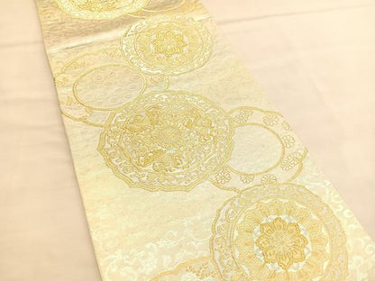 平和屋着物◎六通柄袋帯　花鳥絵皿文　金銀糸　正絹　逸品　BAAU1373hv