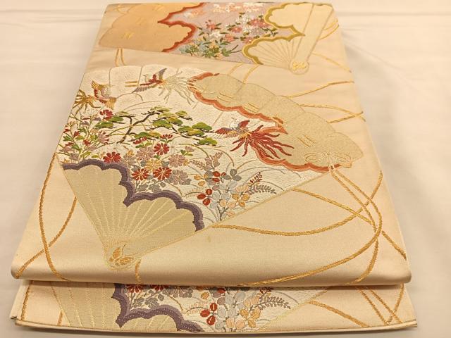 平和屋着物◎六通柄袋帯　唐織　檜扇鳳凰花文　金銀糸　正絹　逸品　BAAU1382hv