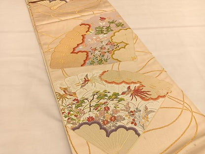 平和屋着物◎六通柄袋帯　唐織　檜扇鳳凰花文　金銀糸　正絹　逸品　BAAU1382hv