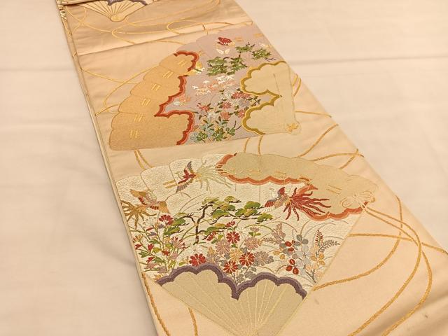 平和屋着物◎六通柄袋帯　唐織　檜扇鳳凰花文　金銀糸　正絹　逸品　BAAU1382hv