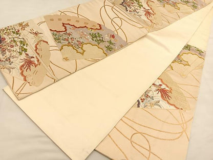 平和屋着物◎六通柄袋帯　唐織　檜扇鳳凰花文　金銀糸　正絹　逸品　BAAU1382hv