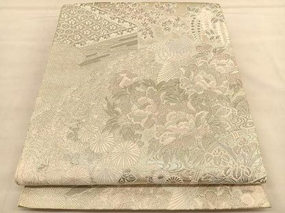 平和屋着物◎六通柄袋帯　唐織　桃山屏風花鳥文　プラチナ箔　正絹　逸品　BAAU1387hv