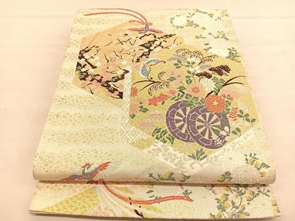 平和屋着物◎六通柄袋帯　唐織　亀甲花車文　金銀糸　正絹　逸品　BAAU1392hv