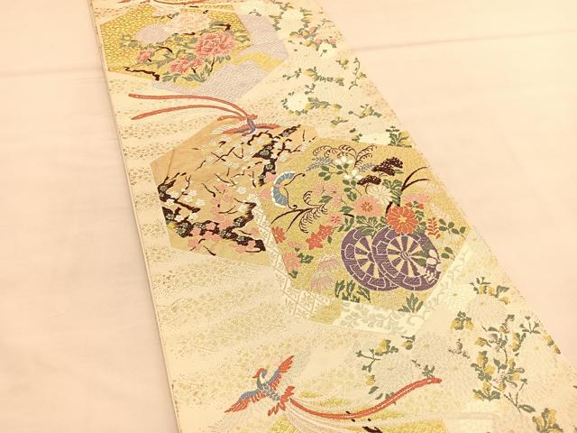 平和屋着物◎六通柄袋帯　唐織　亀甲花車文　金銀糸　正絹　逸品　BAAU1392hv
