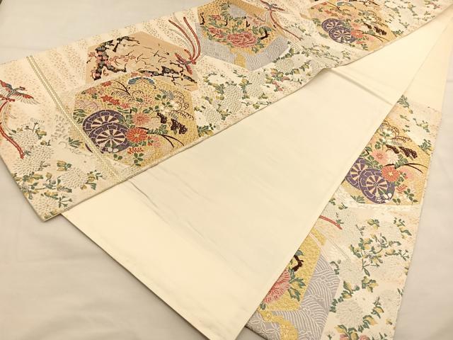 平和屋着物◎六通柄袋帯　唐織　亀甲花車文　金銀糸　正絹　逸品　BAAU1392hv