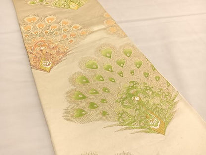 平和屋着物◎六通柄袋帯　唐織　孔雀　金糸　正絹　逸品　BAAU1405hv