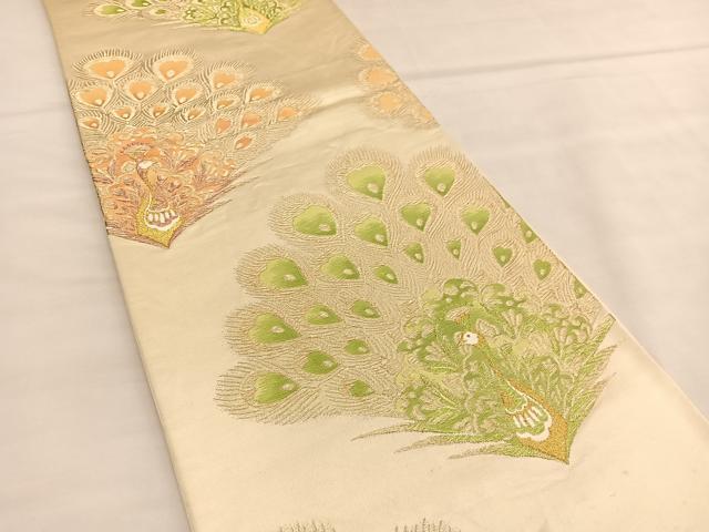 平和屋着物◎六通柄袋帯　唐織　孔雀　金糸　正絹　逸品　BAAU1405hv