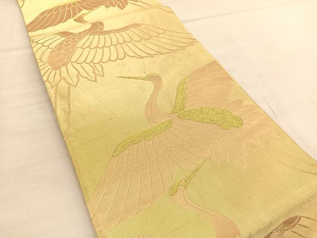 平和屋着物◎六通柄袋帯 鶴 金糸 正絹 逸品 BAAU1418hv