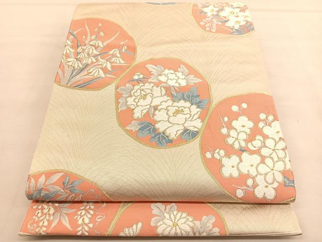平和屋着物◎六通柄袋帯 唐織 花丸文 金銀糸 正絹 逸品 未使用 BAAU1422hv