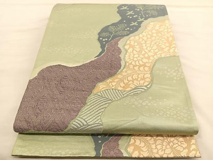 平和屋着物◎六通柄袋帯 唐織 道長花唐草文 銀糸 引箔 正絹 逸品 BAAU1438hv
