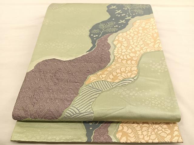 平和屋着物◎六通柄袋帯 唐織 道長花唐草文 銀糸 引箔 正絹 逸品 BAAU1438hv