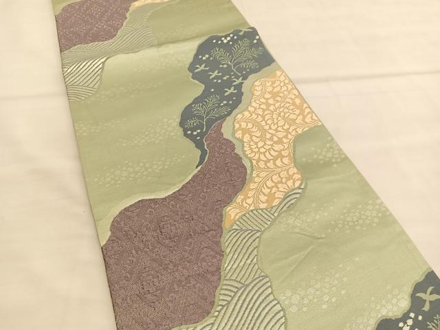 平和屋着物◎六通柄袋帯 唐織 道長花唐草文 銀糸 引箔 正絹 逸品 BAAU1438hv