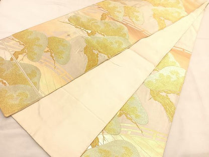 平和屋着物◎六通柄袋帯　渡橋松文　金糸　正絹　逸品　BAAU1471hv
