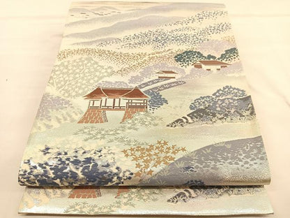 平和屋着物◎六通柄袋帯　唐織　名勝百景　修学院離宮　銀糸　正絹　逸品　BAAU1472hv