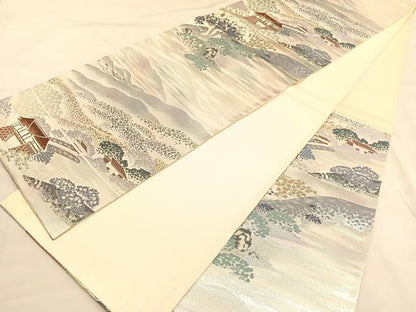 平和屋着物◎六通柄袋帯　唐織　名勝百景　修学院離宮　銀糸　正絹　逸品　BAAU1472hv