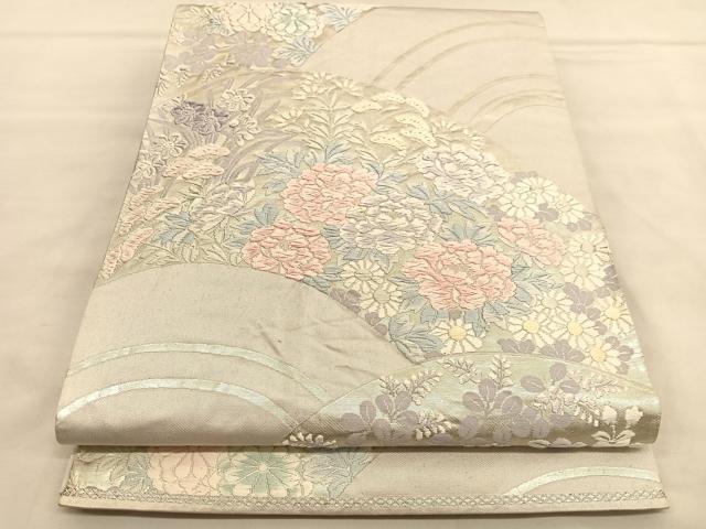 平和屋着物◎六通柄袋帯 唐織 草花文 銀糸 正絹 逸品 BAAU1473hv
