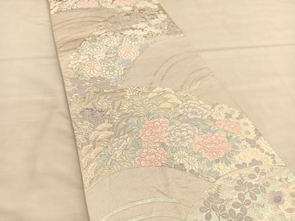 平和屋着物◎六通柄袋帯 唐織 草花文 銀糸 正絹 逸品 BAAU1473hv