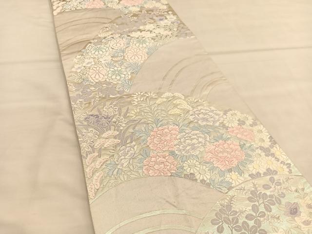 平和屋着物◎六通柄袋帯 唐織 草花文 銀糸 正絹 逸品 BAAU1473hv