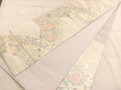 平和屋着物◎六通柄袋帯 唐織 草花文 銀糸 正絹 逸品 BAAU1473hv