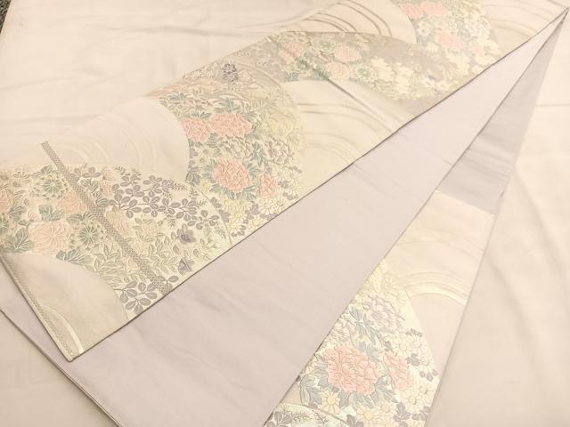 平和屋着物◎六通柄袋帯 唐織 草花文 銀糸 正絹 逸品 BAAU1473hv