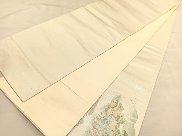 平和屋着物◎太鼓柄袋帯 駒刺繍 渡橋浜松文 銀糸 引箔 正絹 逸品 BAAU1474hv