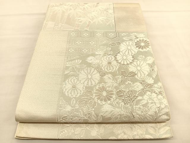 平和屋着物◎六通柄袋帯　有職菊竹文　銀糸　正絹　逸品　BAAU1478hv