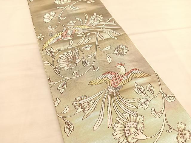 平和屋着物◎六通柄袋帯 唐織 鳳祥唐花文 金糸 正絹 逸品 BAAU1479hv