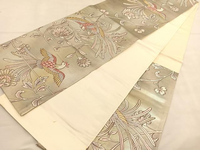 平和屋着物◎六通柄袋帯 唐織 鳳祥唐花文 金糸 正絹 逸品 BAAU1479hv
