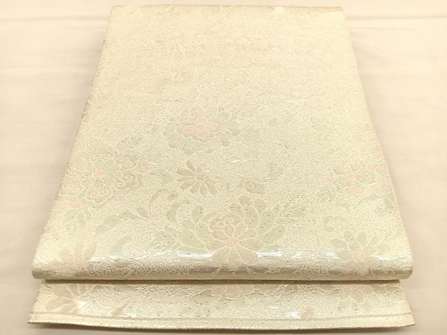 平和屋着物◎六通柄袋帯 更紗草花文 銀糸 正絹 逸品 BAAU1480hv