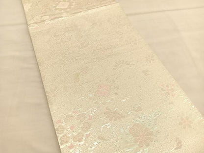 平和屋着物◎六通柄袋帯 更紗草花文 銀糸 正絹 逸品 BAAU1480hv