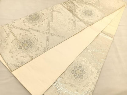 平和屋着物◎六通柄袋帯　唐織　松皮菱宝相華　金銀糸　正絹　逸品　BAAU1484hv