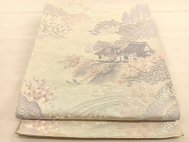 平和屋着物◎六通柄袋帯 唐織 風景文 銀糸 正絹 逸品 BAAU1486hv