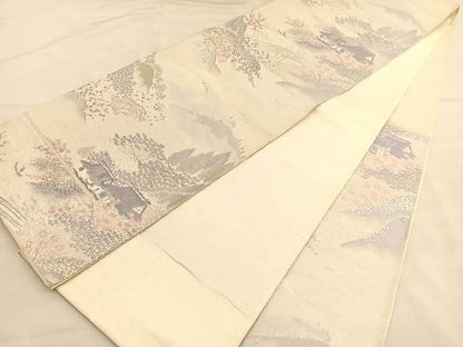 平和屋着物◎六通柄袋帯 唐織 風景文 銀糸 正絹 逸品 BAAU1486hv