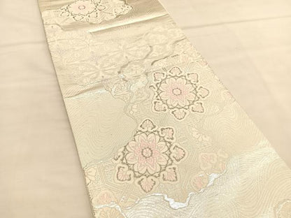平和屋着物◎六通柄袋帯 唐織 道長宝相華 プラチナ箔 純銀二重織 正絹 逸品 BAAU1488hv