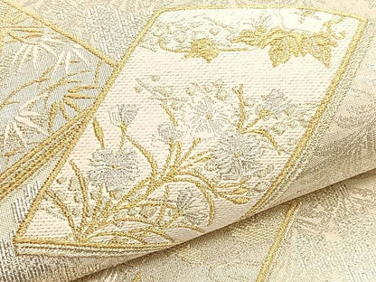 平和屋着物●西陣の名門　加納幸謹製　六通柄袋帯　唐織　冊子春秋花文　華霜箔　正絹　逸品　BAAU1494hv