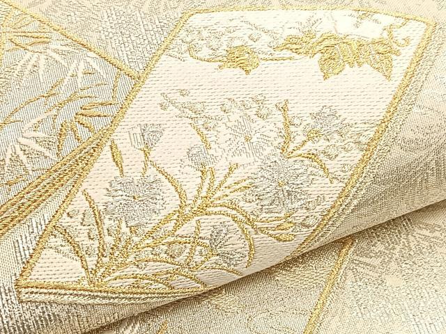 平和屋着物●西陣の名門　加納幸謹製　六通柄袋帯　唐織　冊子春秋花文　華霜箔　正絹　逸品　BAAU1494hv