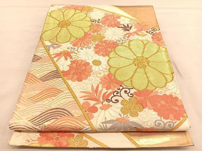 平和屋着物◎六通柄袋帯 唐織 花唐草文 金糸 正絹 逸品 BAAU1524hv