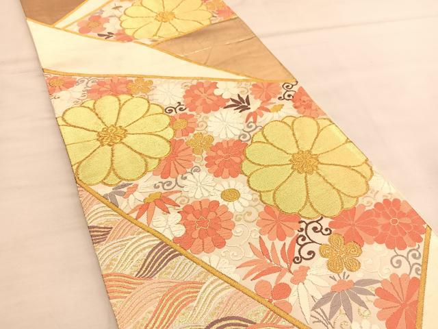 平和屋着物◎六通柄袋帯 唐織 花唐草文 金糸 正絹 逸品 BAAU1524hv