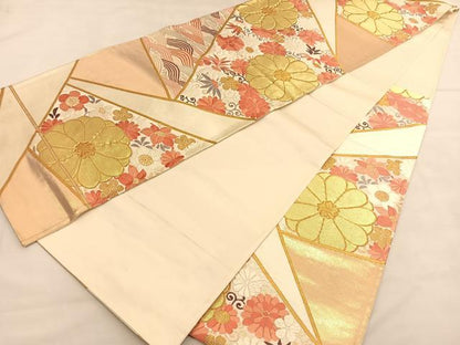 平和屋着物◎六通柄袋帯 唐織 花唐草文 金糸 正絹 逸品 BAAU1524hv
