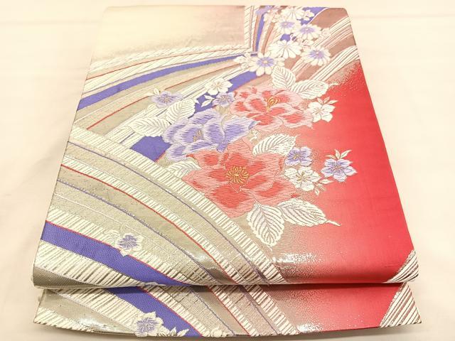平和屋着物◎六通柄袋帯 唐織 草花文 プラチナ箔 正絹 逸品 BAAU1526hv