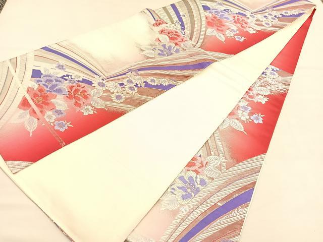 平和屋着物◎六通柄袋帯 唐織 草花文 プラチナ箔 正絹 逸品 BAAU1526hv