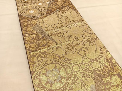 平和屋着物◎西陣　六通柄袋帯　向かい鳳凰花文　金銀糸　証紙付き　正絹　逸品　BAAU1534hv