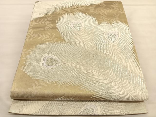 平和屋着物◎六通柄袋帯　唐織　孔雀羽根　銀糸　正絹　逸品　BAAU1536hv