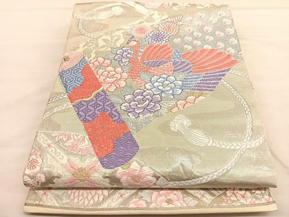 平和屋着物◎六通柄 本袋帯 唐織 絵巻物草紙紋 純プラチナ箔 正絹 逸品 BAAU1539hv